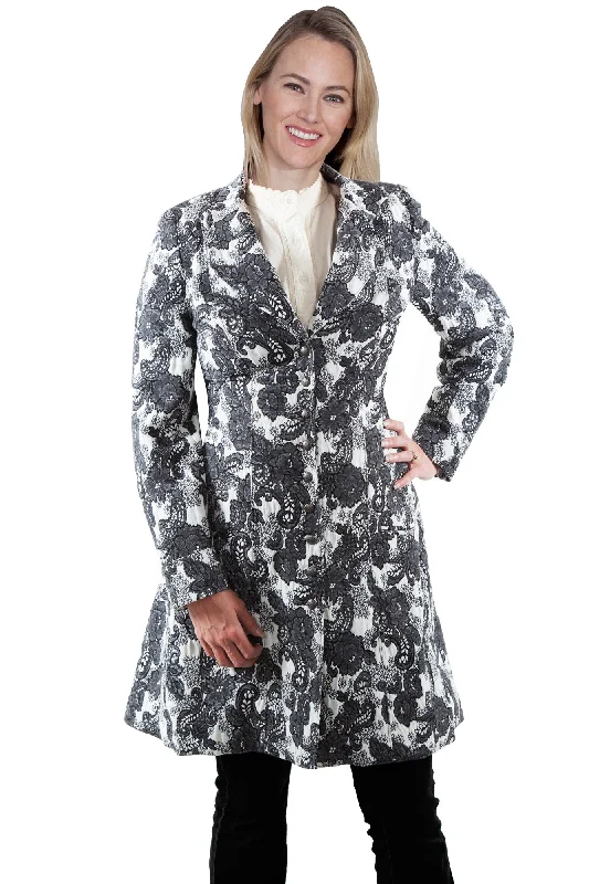 Elegant Series Scully Womens Black/White Polyester Damask Frock Coat