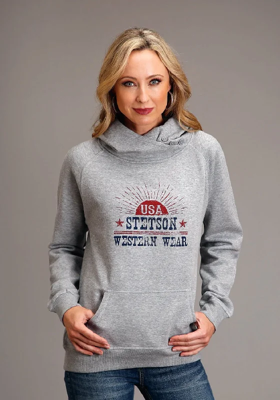 Classic And Versatile Stetson Womens Grey Cotton Blend USA Sunburst Hoodie