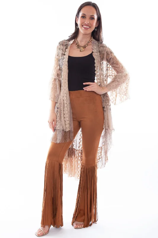 Classic Retro Scully Womens Taupe Nylon Printed Lace Cardigan
