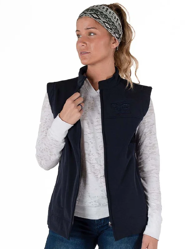 Round neck design Cowgirl Tuff Womens Stretch Navy Nylon Softshell Vest