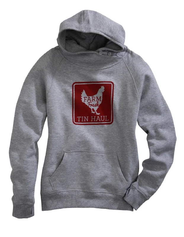 Comfortable And Casual Tin Haul Womens Grey Cotton Blend Farm Fresh Hoodie
