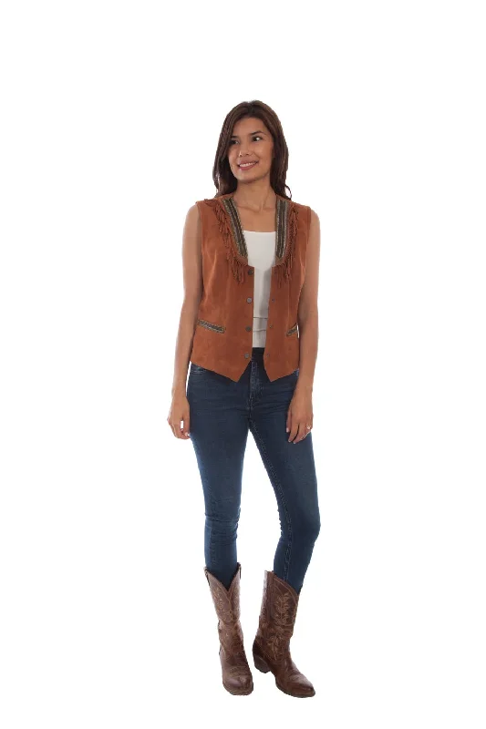 Must-have For Autumn And Winter Scully Womens Rust Leather Fringe Vest