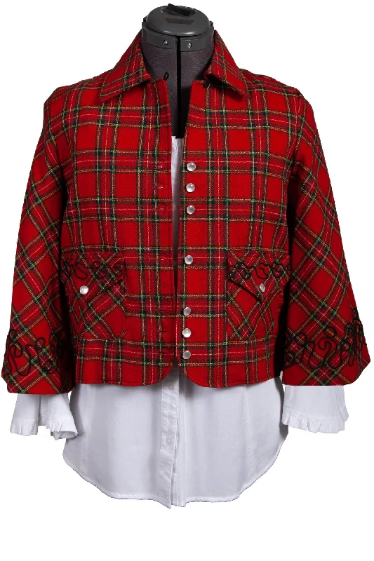Minimal Style Scully Womens Red 100% Wool Tartan Plaid Jacket