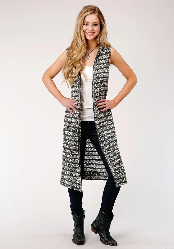 Warm Comfort Roper Womens Black/White Cotton Blend Hooded S/L Cardigan