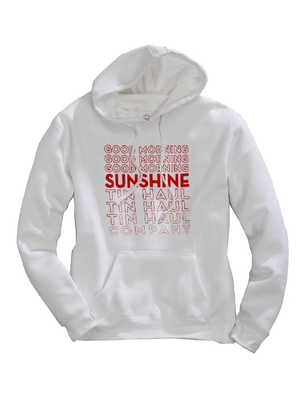 Fashion And Simplicity Tin Haul Womens White/Red Cotton Blend Good Morning Sunshine Hoodie