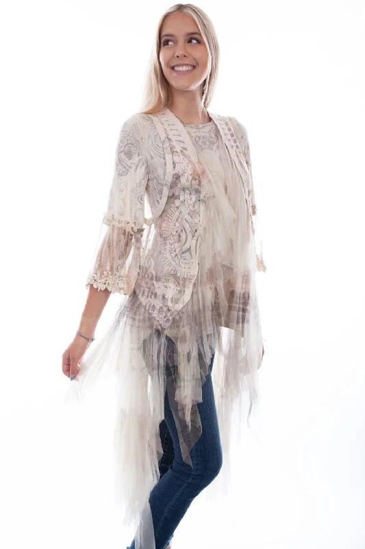 Trendy And Casual Scully Womens Natural Italy Cotton Blend Tulle Layered Duster