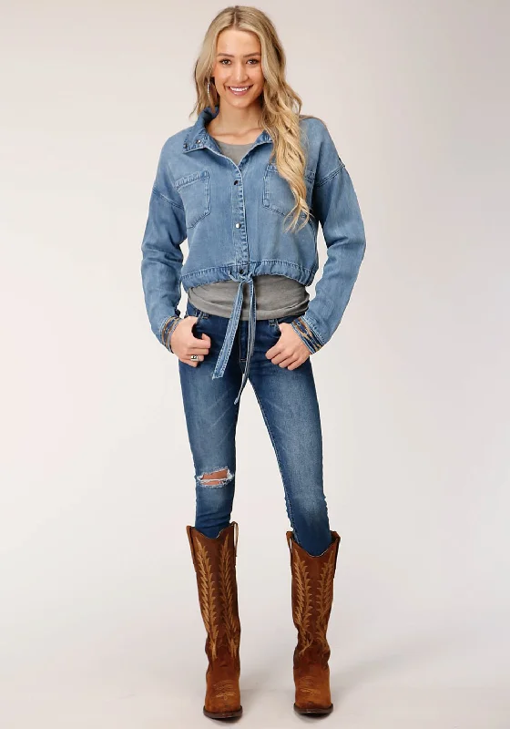Soft And Comfortable Stetson Womens Denim Denim Fold Down Stand Collar Jacket