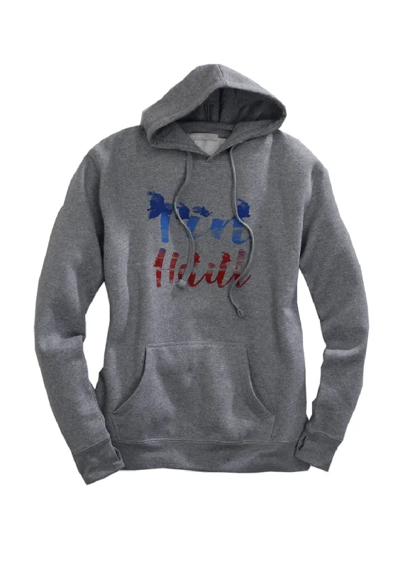 Elegant Temperament Tin Haul Womens Grey Cotton Blend Water Color Script Hoodie