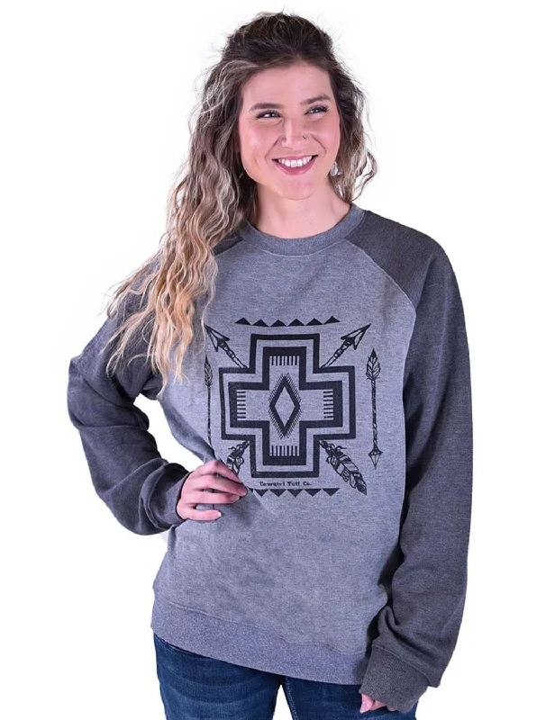 Lazy Style Cowgirl Tuff Womens Aztec Print Ash Poly/Rayon Sweatshirt