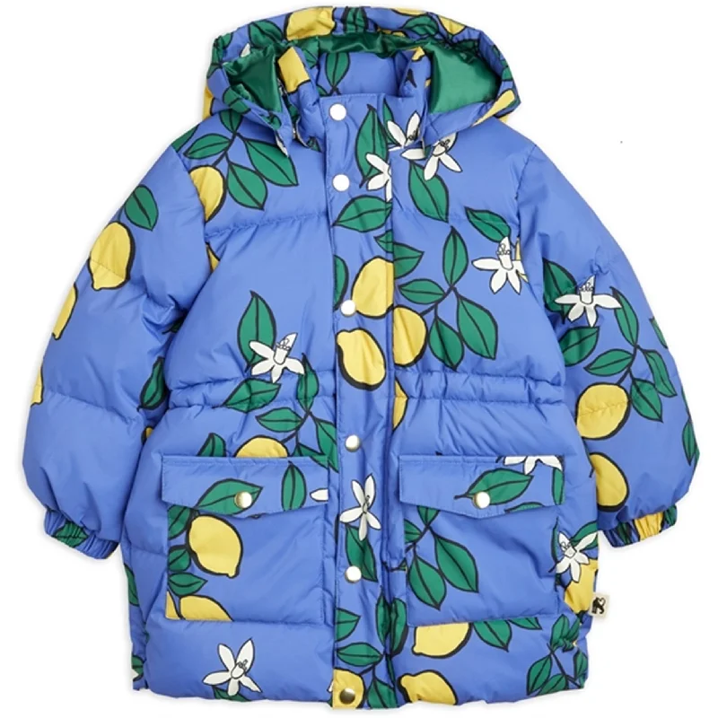 Floral Prints Mini Rodini Lemons Aop Heavy Puffer Jacket Blue