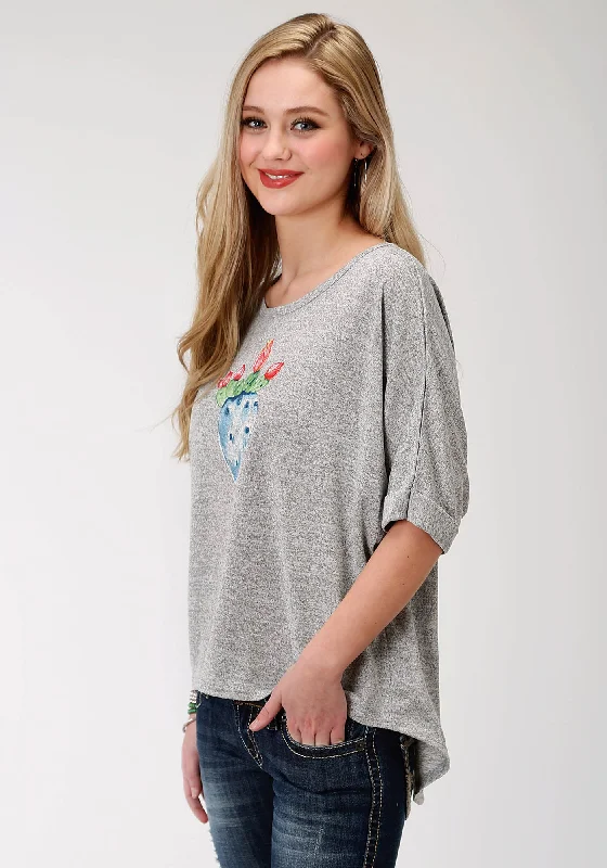 Luxe Comfort Roper Womens Heather Grey Poly/Rayon Split Back Sweater