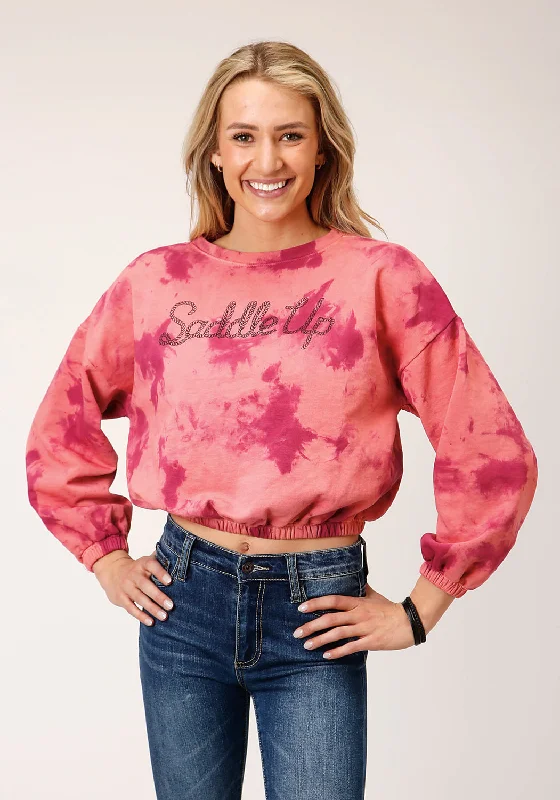 Relaxed And Casual Roper Womens Saddle Up Tie Dye Purple Poly/Rayon Sweatshirt