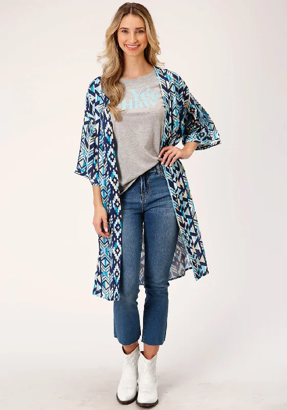 Classic Series Roper Womens Modern Aztec Blue 100% Rayon S/S Cardigan Sweater
