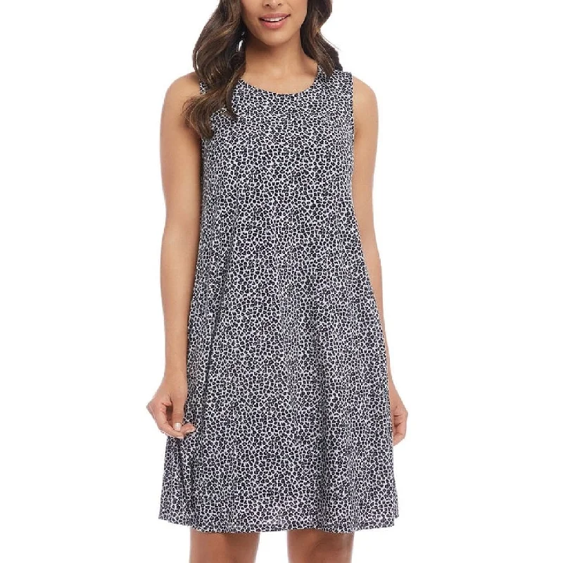 Casual Elegance Karen Kane Women's Leopard Print a Line Sleeveless Dress Brown Size X-Large