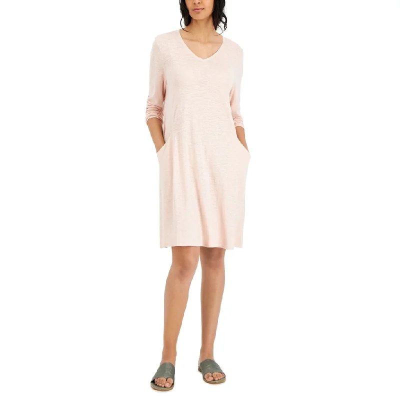 Leisure Travel Eileen Fisher Women's V Neck Long Sleeve Knit Dress Pink Size Large