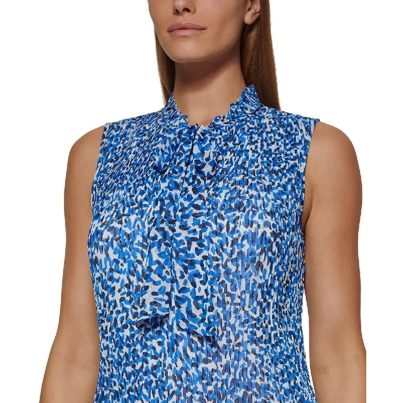 Trendy Items Dkny Women's Pleated Tie Neck Shift Dress Blue Size 10