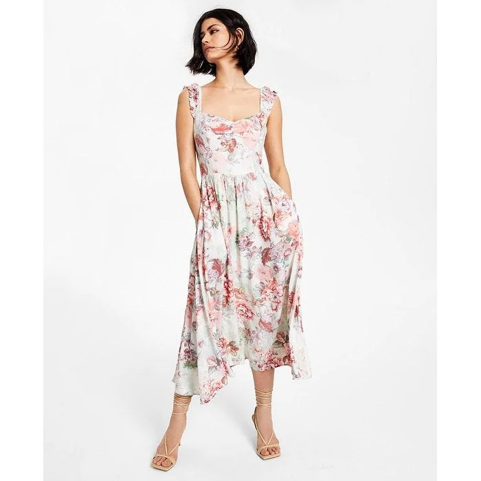 American Style Guess Women's Printed Sweetheart Midi Dress Orange Size Medium