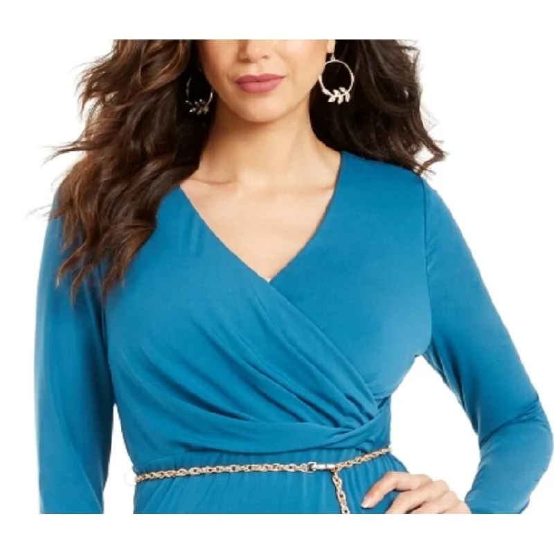 Fresh And Natural Thalia Sodi Women's Printed Surplice Sheath Dress Blue Size X-Large