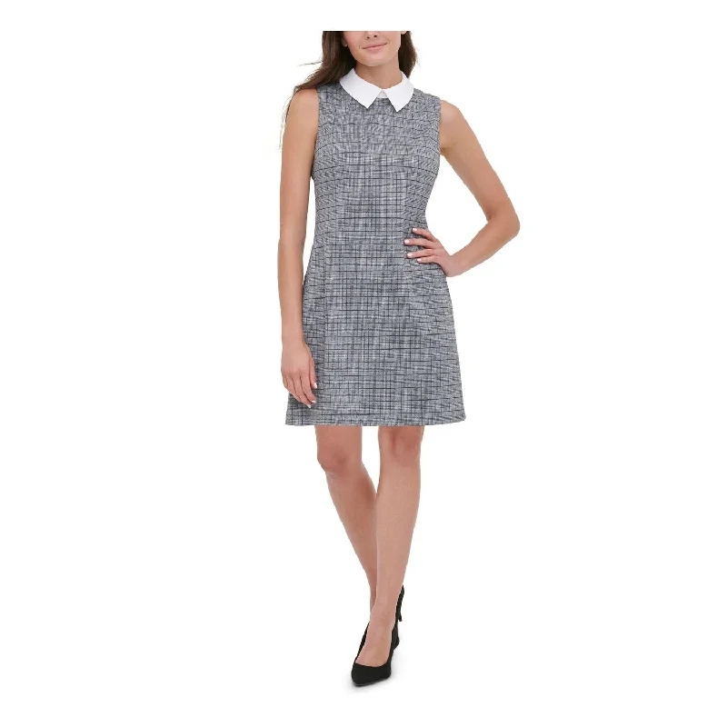 Versatile Items Tommy Hilfiger Women's Plaid Sleeveless Short Sheath Dress Gray Size 10