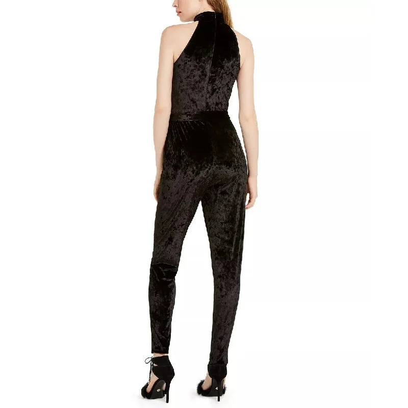 Trendy Wear Michael Kors Women's Velvet Mock Neck Jumpsuit Black Size Small