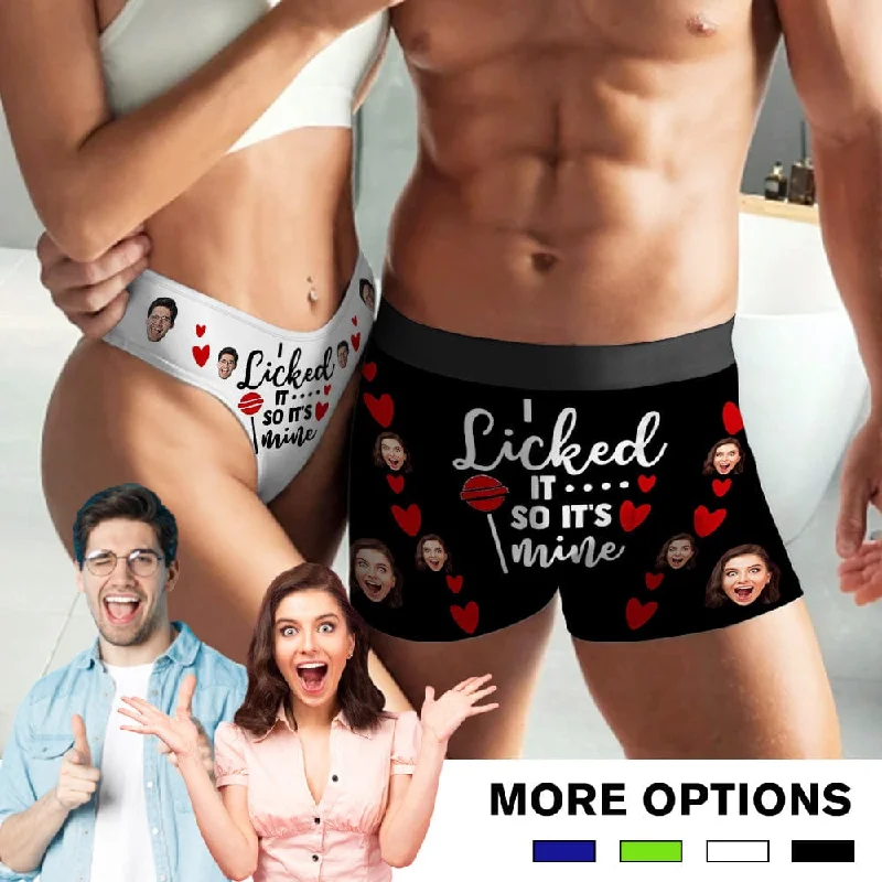 Fresh And Simple Custom Face I Licked It Couple Underwear Personalized Women's Classic Thong&Men's Waistband Boxer Briefs For Couple Valentine's Day Gift