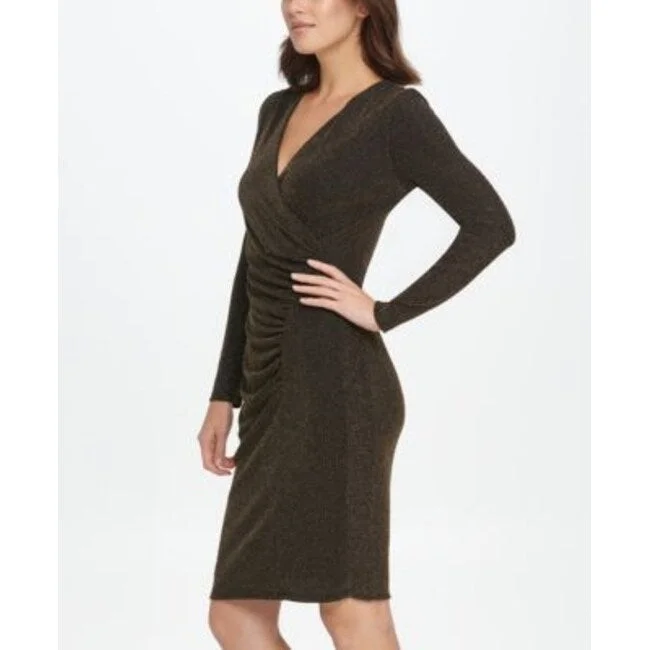 Classic Series Dkny Women's Long Sleeve V Neck Above The Knee Sheath Cocktail Dress Black Size 6
