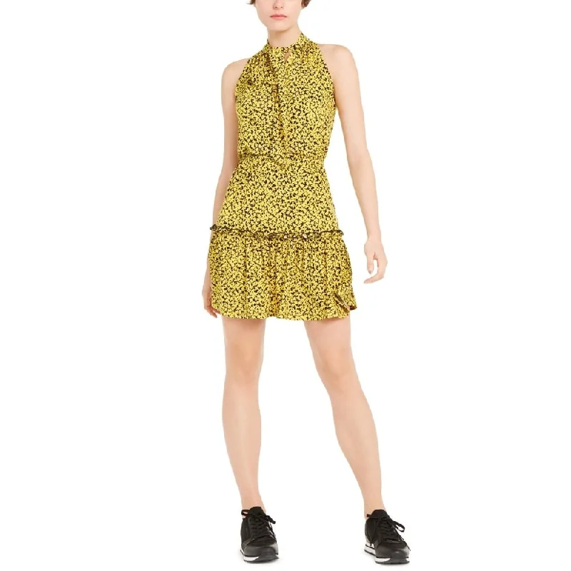 Celebrity Must-have Michael Kors Women's Lily Floral-Print Tiered-Skirt Dress Regular & Petite Yellow Size Petite