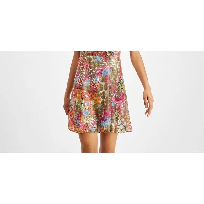Exquisite Tailoring Bar Iii Women's Ruffled Neck Fit & Flare Dress Pink Size X-Small