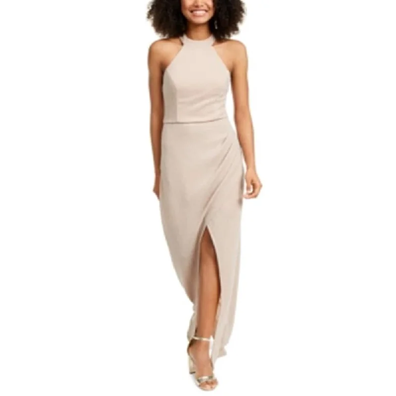 Modern Comfort City Studios Women's Embellished Slitted Sleeveless Halter Full Length Sheath Formal Dress Gold Size 7 Modern Comfort City Studios Women's Embellished Slitted Sleeveless Halter Full Length Sheath Formal Dress Gold Size 7