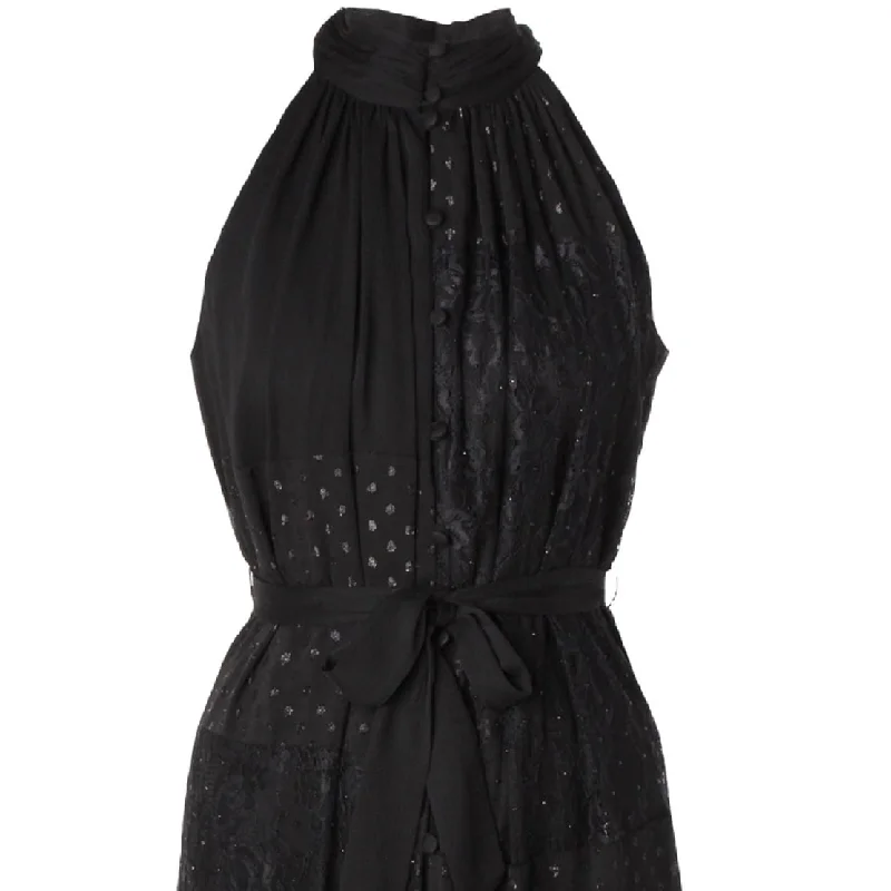High-quality Fabrics Taylor Women's Lace-Trim Belted Halter Dress Black Size 6