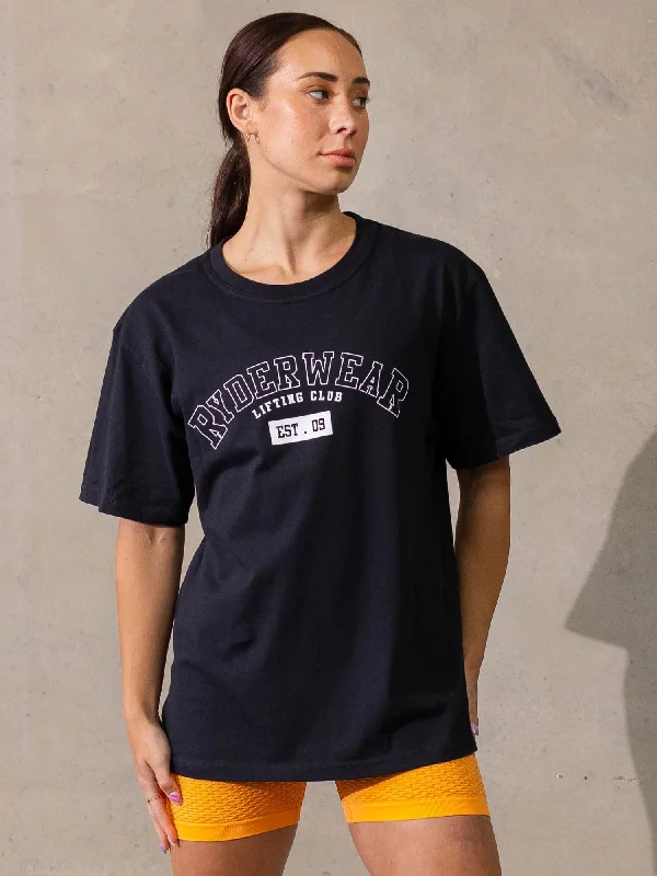Effortless Wear Varsity Oversized T-Shirt - Black