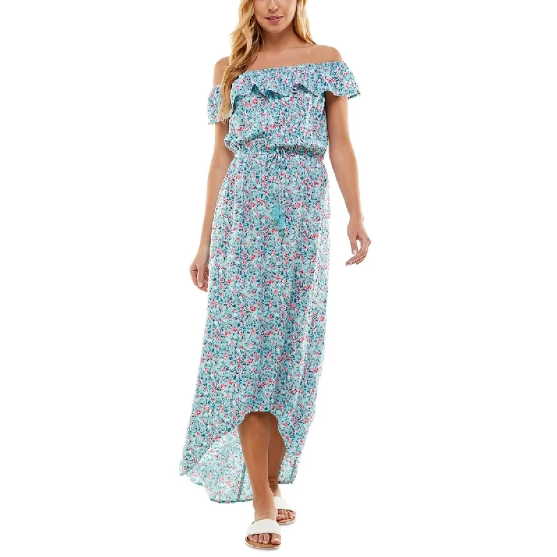 Cozy Pants Kingston Grey Junior's Off The Shoulder High Low Dress Blue Size Medium