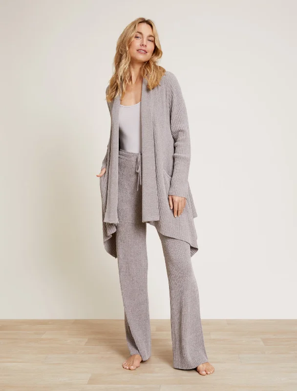 Elegant Outline Barefoot Dreams Draped Ribbed Shawl Collar Cardigan in Pewter