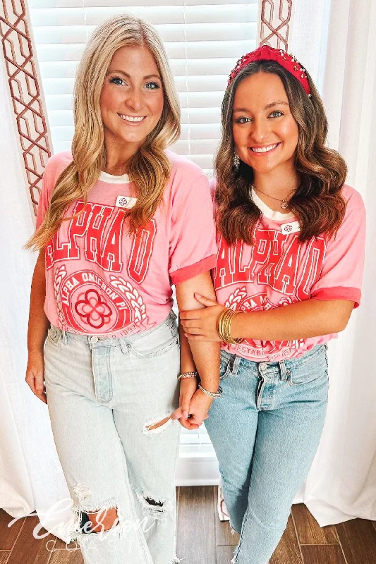 Must-have For Fashion Alpha Omicron Pi Recruitment Colorblock Ringer Tee