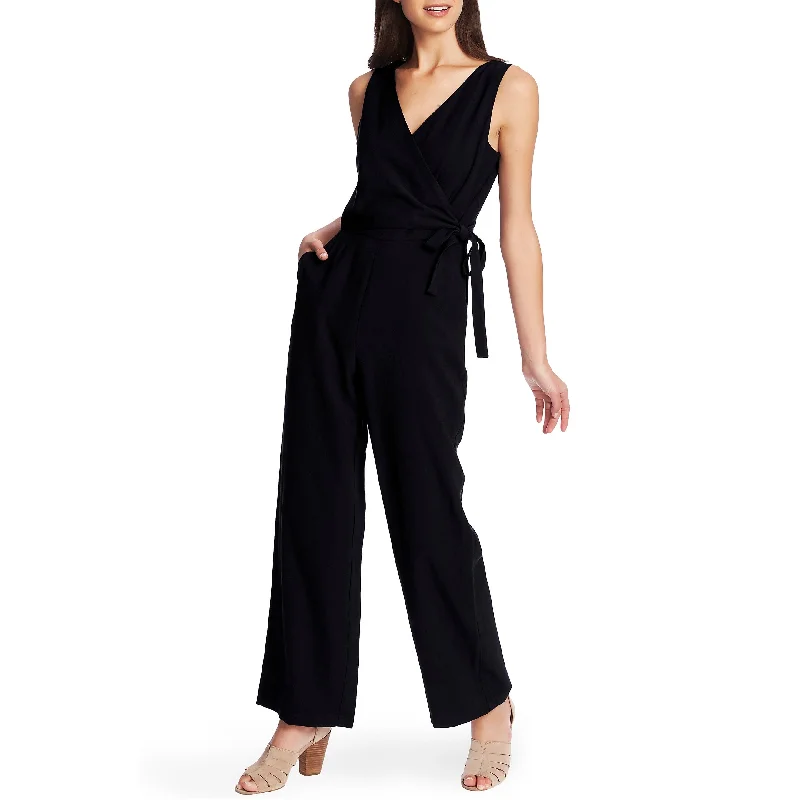 Fashionable Ease 1.STATE Women's Pocketed Sleeveless V Neck Evening Faux Wrap Wide Leg Jumpsuit Black