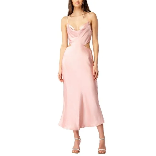 Sporty Elegance Bardot Women's Cowl Neck Cutout Slipdress Pink Size 6