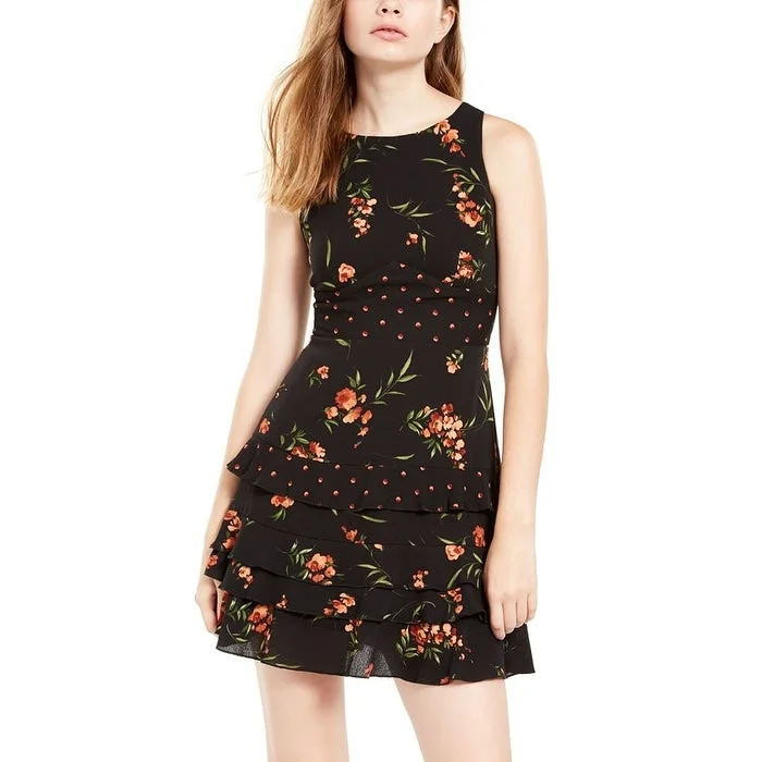 Comfortable Outfits Teeze Me Women's Floral Sleeveless Jewel Neck Short Ruffled Dress Black Size 5