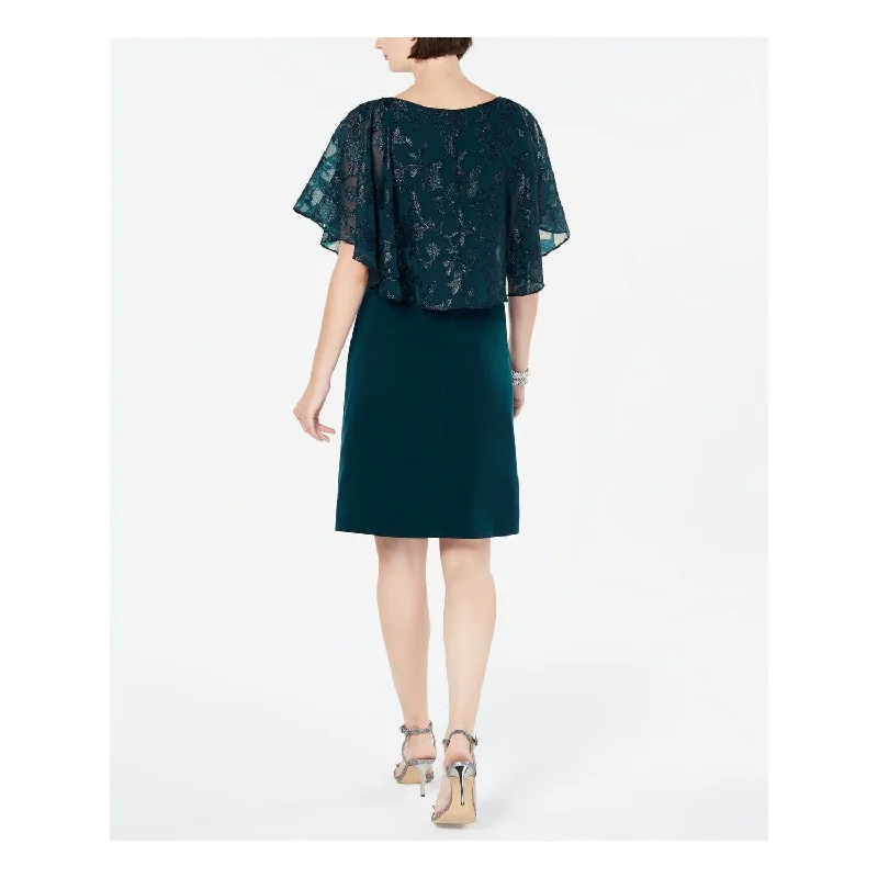 Cozy Sweaters Connected Women's Metallic Chiffon Cape Dress Green Size 6