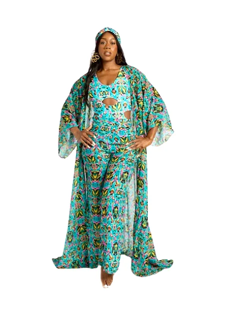 Letter embroidery The Teal Abstract Water Color Lacey Asymmetrical Wrap Pants