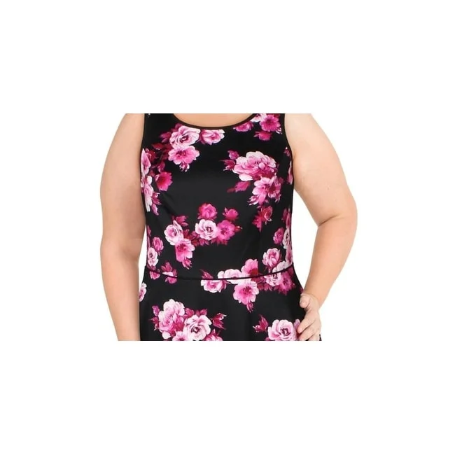 Cozy Layers City Studios Women's Plus Skater Dress Floral A Line Black Size 14W