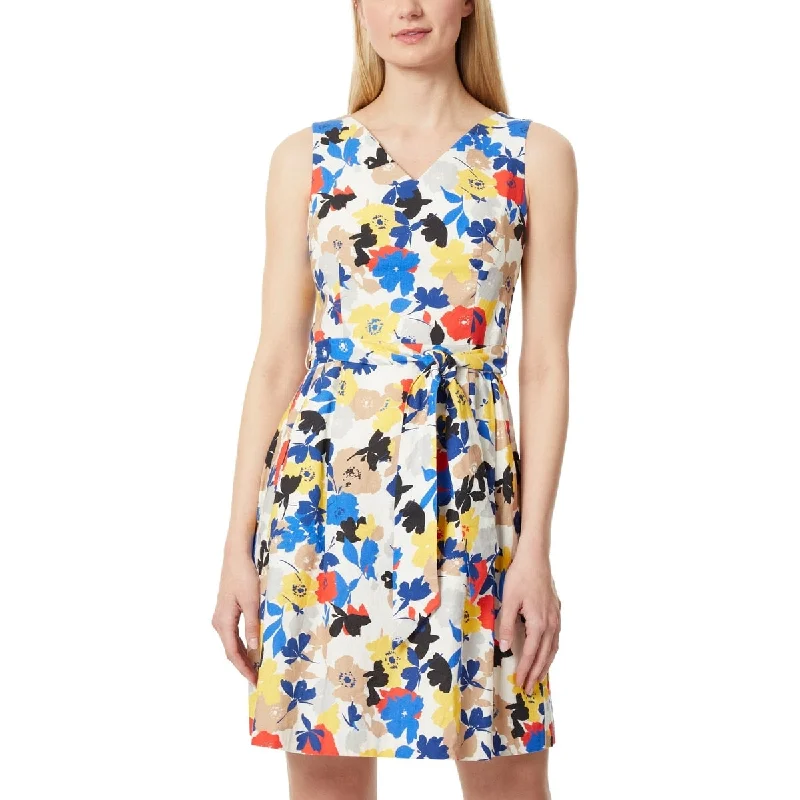 Fashionable Prints Jones New York Women's V Neck Tie Flare Dress Blue Size X-Large