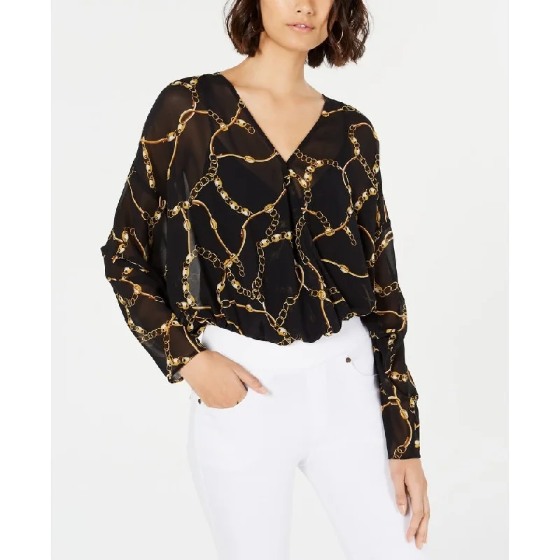 Fashion Concept Leyden Women's Leopard-Print Dolman-Sleeve Bodysuit Dark Gray Size Large