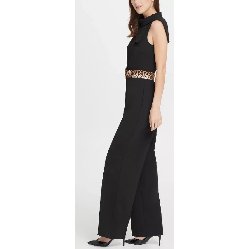 Cozy Chic Dkny Women's Tie Neck Leopard Belt Jumpsuit Black Size 2