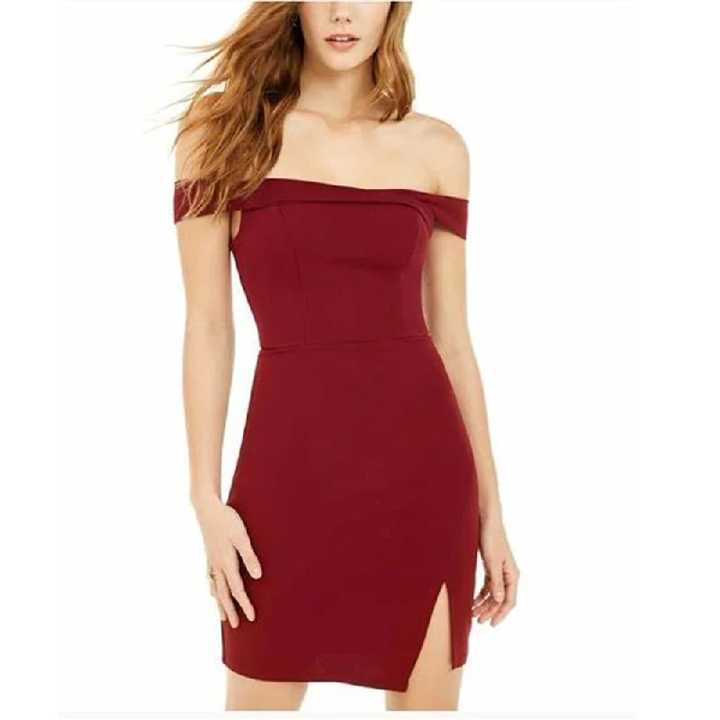 Nightclub Style Sequin Hearts Women's Off Shoulder Above The Knee Body Con Cocktail Dress Burgundy Size 15