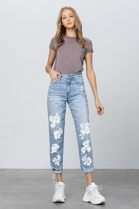 Wind Chaser Tapered Jeans With Floral Print