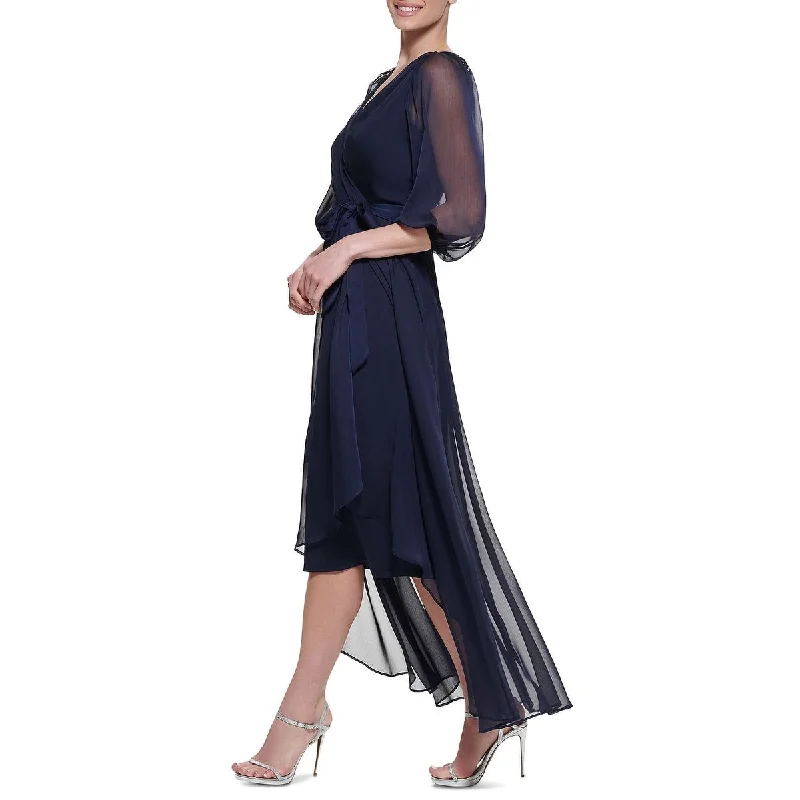 Casual Street Dkny Women's Balloon Sleeve Faux Wrap Gown Blue Size 8