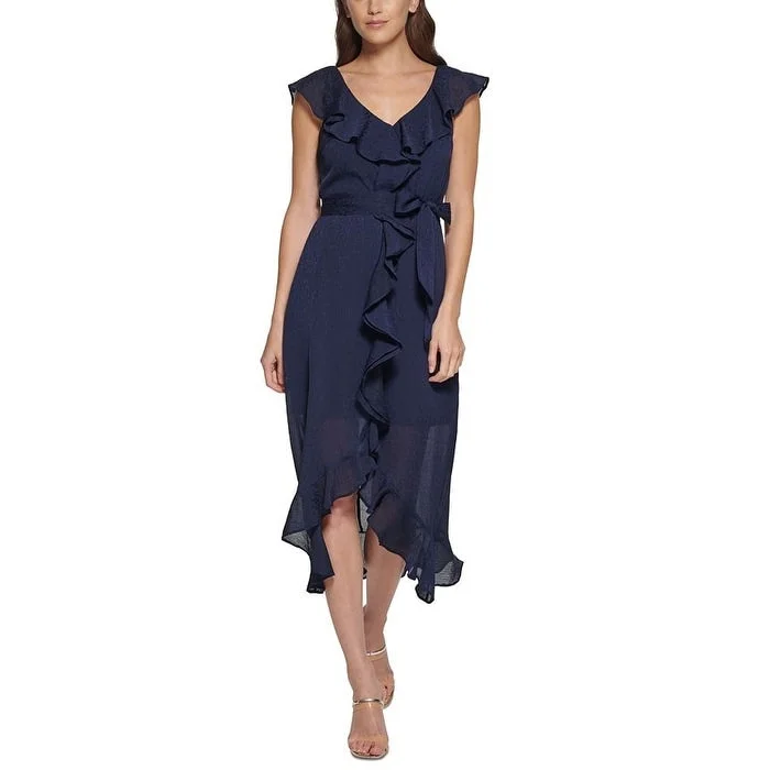 Artistic Temperament Dkny Women's Ruffled Midi Dress Blue Size 8