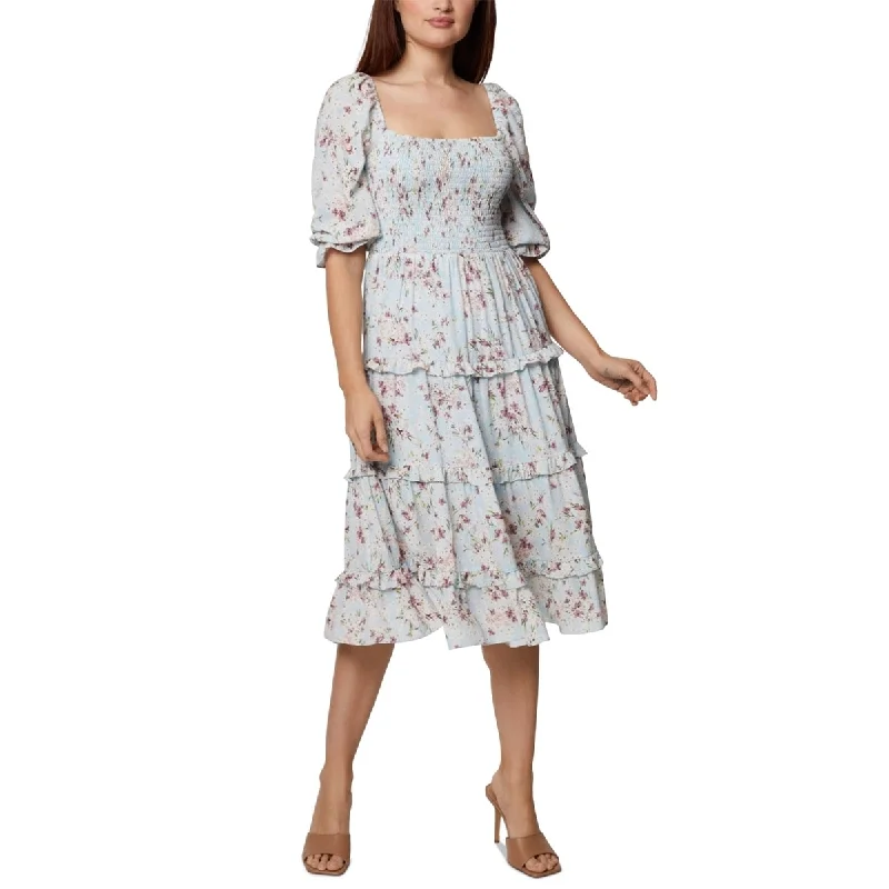 Lace Design BCBGeneration Women's Smocked Ruffled Midi Dress Blue Size 10