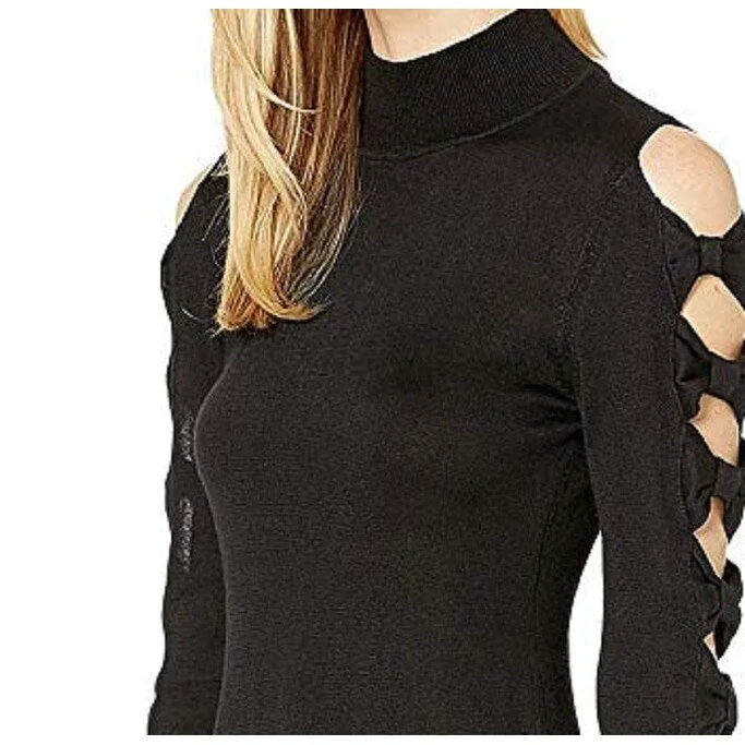 Simple And Comfortable Cece Women's Bow Sleeve Mock Neck Sweater Dress Black Size X-Small