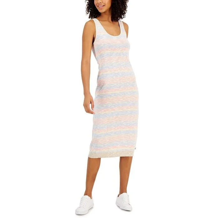 Effortless Style Tommy Hilfiger Women's Cotton Striped Sleeveless Dress Brown Size Small